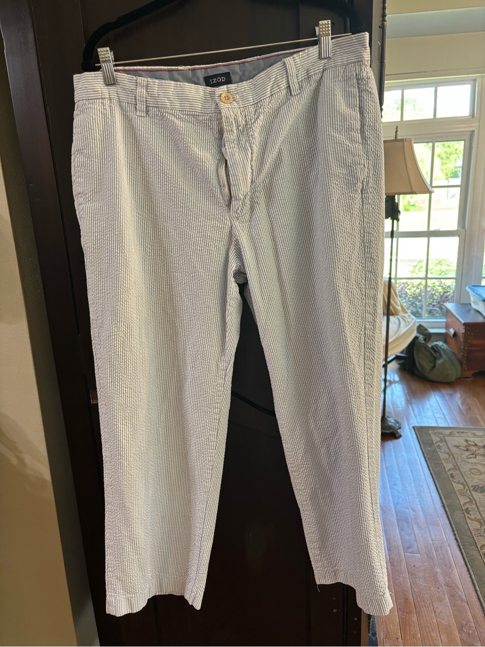 Izod White and Light Blue Seersucker Chinos